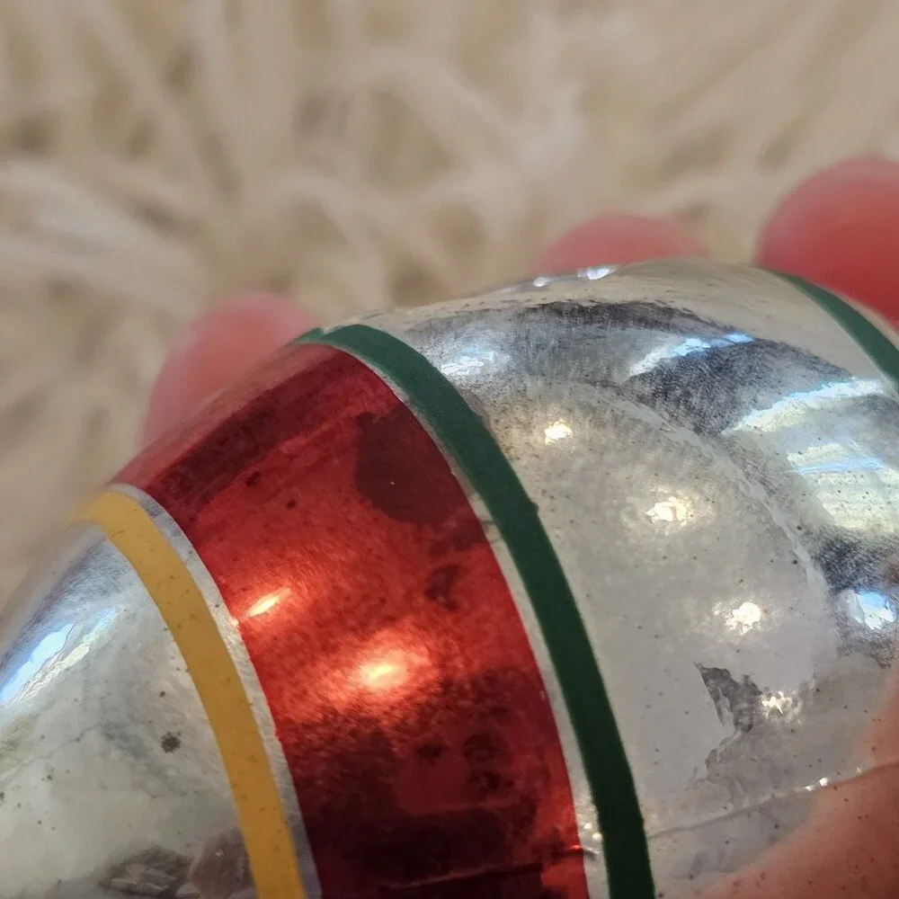 VTG MCM Christmas Ornament Teardrop‎ Reflector Mercury Glass Indent Silver